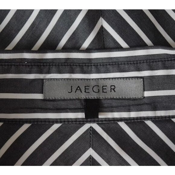 JAEGER ASYMMETRICAL STRIPED BUTTON UP LONG SLEEVE TOP - Picture 7 of 8